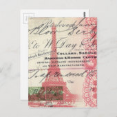 Paris chic franse scripts lace roze eiffel tower briefkaart (Voorkant / Achterkant)