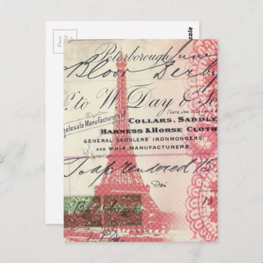 Paris chic franse scripts lace roze eiffel tower briefkaart (Voorkant / Achterkant)