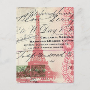 Paris chic franse scripts lace roze eiffel tower briefkaart