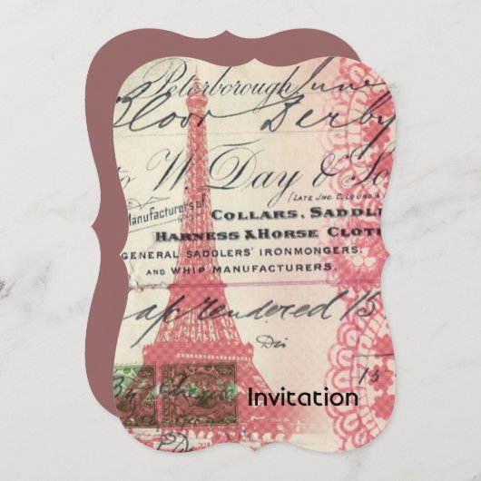 Paris chic franse scripts lace roze eiffel tower kaart (Voorkant / Achterkant)