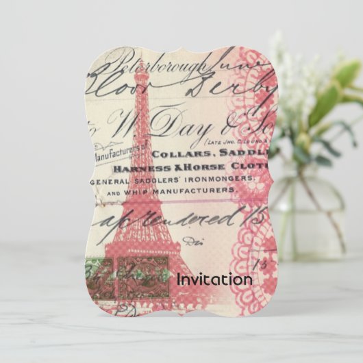 Paris chic franse scripts lace roze eiffel tower kaart (Staand voorkant)