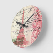 Paris chic franse scripts lace roze eiffel tower ronde klok (Hoek)