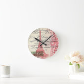 Paris chic franse scripts lace roze eiffel tower ronde klok (Huis)