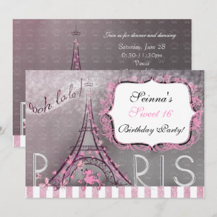 Paris Chic Glans Eiffeltoren Feest Sweet 16 Kaart