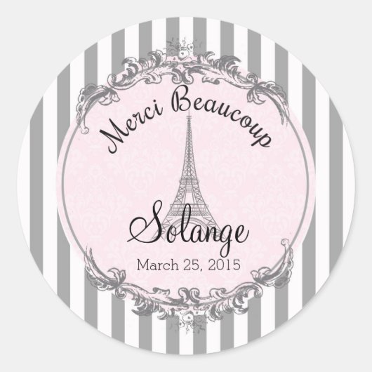 Paris Chic ronde gepersonaliseerde bedankcirkel Sticker (Voorkant)