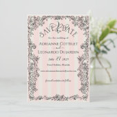 Paris Chic  Roze Strepen Huwelijk Save The Date (Staand voorkant)