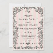 Paris Chic  Roze Strepen Huwelijksuitnodiging Kaart (Voorkant)