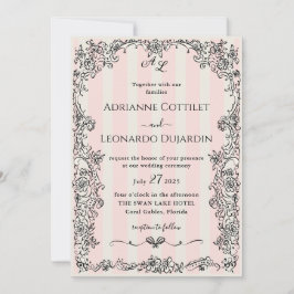 Paris Chic  Roze Strepen Huwelijksuitnodiging Kaart