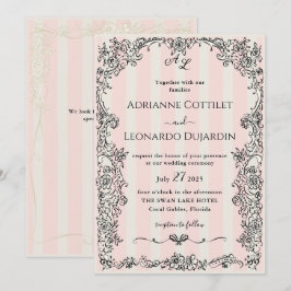 Paris Chic Roze Strepen Huwelijksuitnodiging Kaart