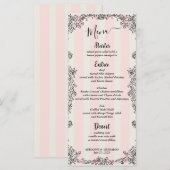 Paris Chic Roze Strepen Script Wedding Menu (Voorkant / Achterkant)