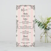 Paris Chic Roze Strepen Script Wedding Menu (Staand voorkant)