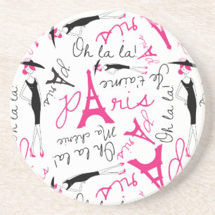 Paris Chic Roze Zwart en Wit Zandsteen Onderzetter