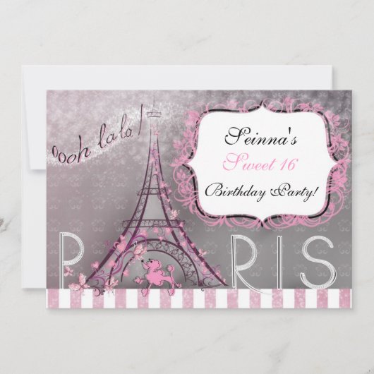Paris Chic Sparkle Eiffel Tower Party Sweet 16 Kaart (Voorkant)