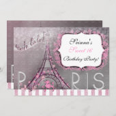 Paris Chic Sparkle Eiffel Tower Party Sweet 16 Kaart (Voorkant / Achterkant)
