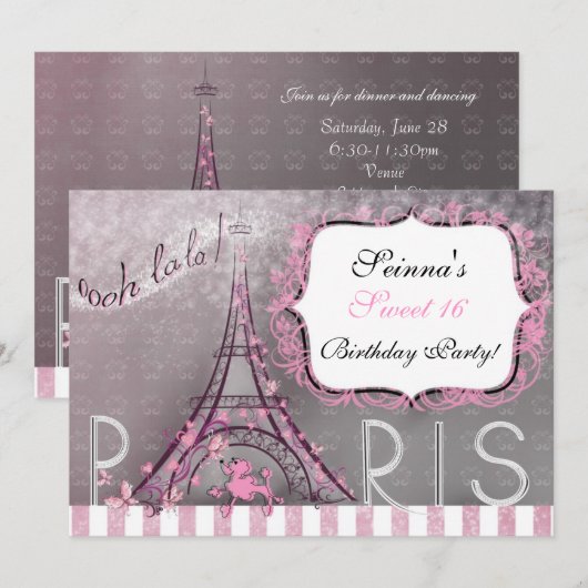 Paris Chic Sparkle Eiffeltoren Feest Sweet 16 Kaart (Voorkant / Achterkant)
