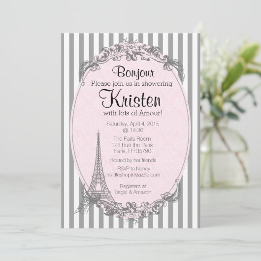 Paris Chic uitnodiging voor een douche (Staand voorkant)