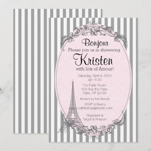 Paris Chic uitnodiging voor een douche (Voorkant / Achterkant)