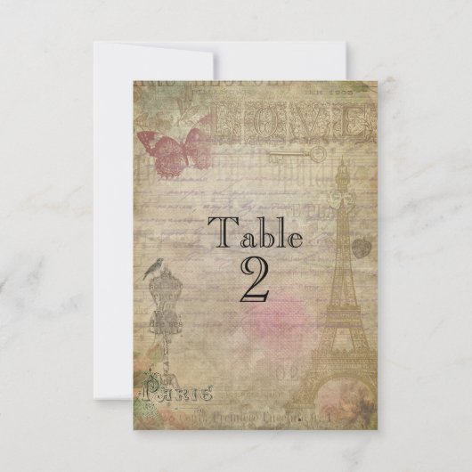  Paris chique bruiloft tafel nummer Kaarten (Achterkant)
