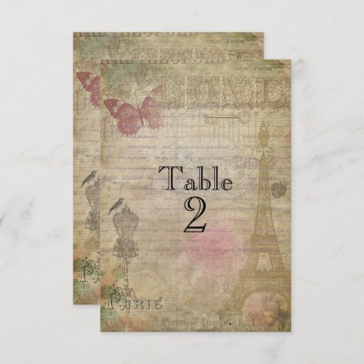  Paris chique bruiloft tafel nummer Kaarten (Voorkant / Achterkant)