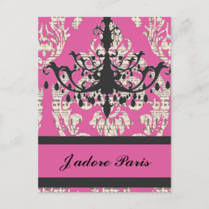 Paris chique hot roze damast kroonluchter briefkaart