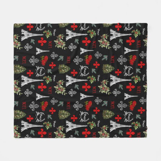 Paris Christmas Eiffel Tower Black Fleece Blanket (Voorkant (Horizontaal))