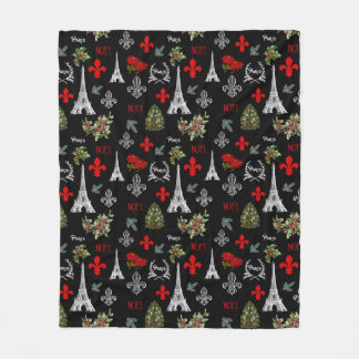 Paris Christmas Eiffel Tower Black Fleece Blanket Deken