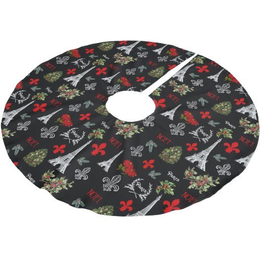 Paris Christmas Eiffel Tower Black Tree Skirt Kerstboom Rok (Gekanteld)