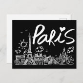 Paris City Doodle Briefkaart (Voorkant / Achterkant)