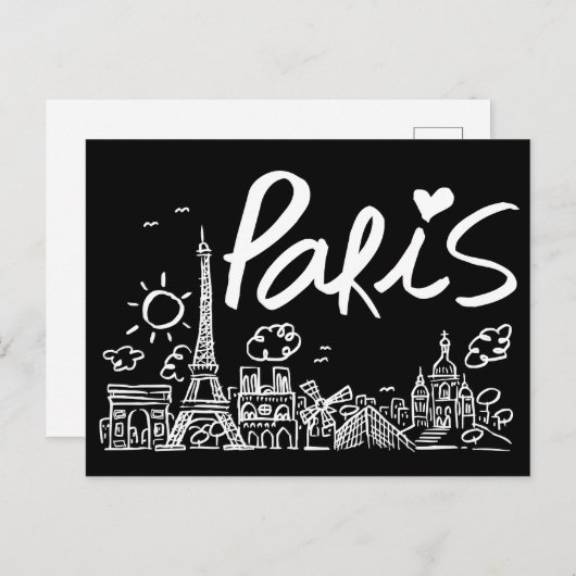 Paris City Doodle Briefkaart (Voorkant / Achterkant)