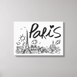 Paris City Doodle Canvas Afdruk