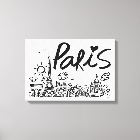 Paris City Doodle Canvas Afdruk (Voorkant)