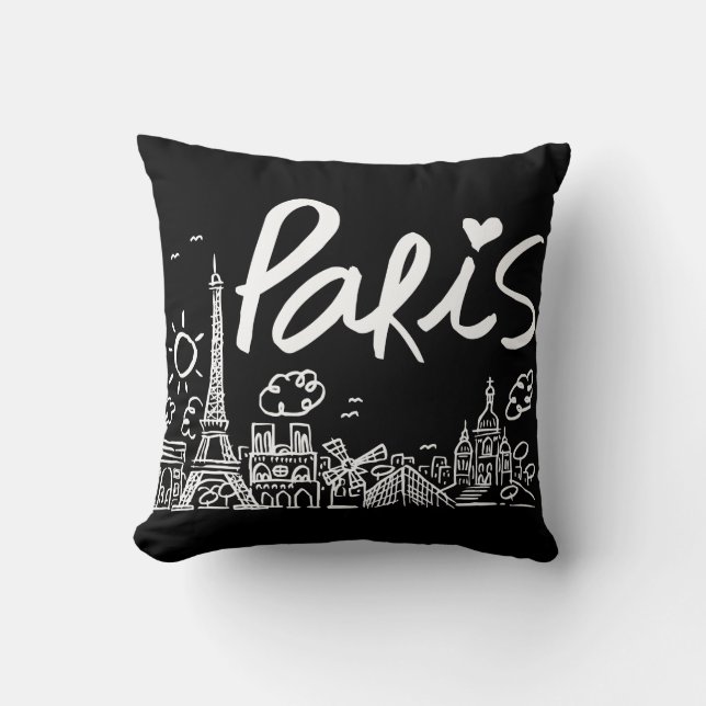 Paris City Doodle Kussen (Voorkant)