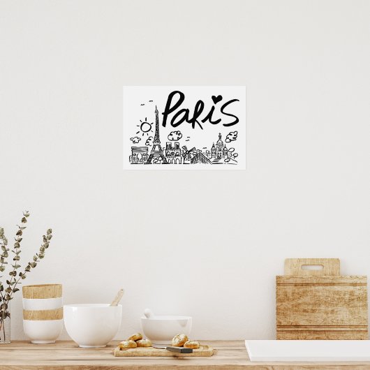 Paris City Doodle Poster (Keuken)