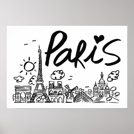 Paris City Doodle Poster (Voorkant)