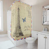 Paris City Map Old Air Mail Envelope Douchegordijn (In situ)