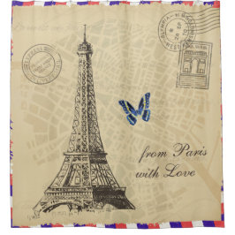  Paris City Map Old Air Mail Envelope Douchegordijn