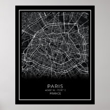 Paris City Map - Paris Black Map Poster