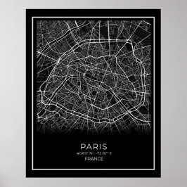 Paris City Map - Paris Black Map Poster