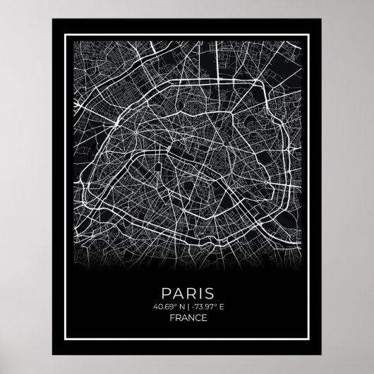 Paris City Map - Paris Black Map Poster (Voorkant)