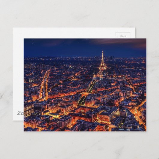 Paris City Night Eiffel Tower European Art Briefkaart (Voorkant / Achterkant)