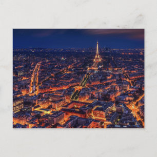 Paris City Night Eiffel Tower European Art Briefkaart