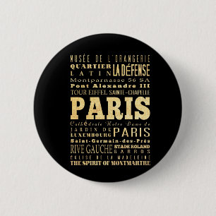 Paris City of France Typography Art Ronde Button 5,7 Cm