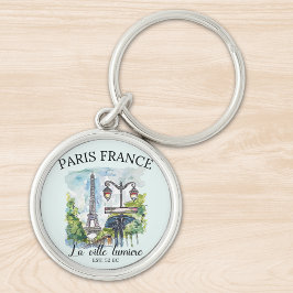 Paris City of Light Watercolor Scene Sleutelhanger