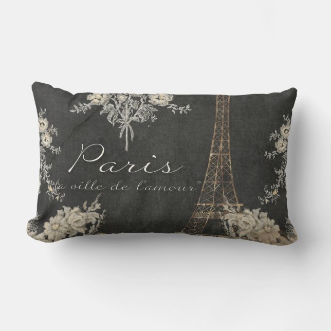 Paris City of Love Eiffel Tower Chalkboard Floral Kussen (Voorkant)