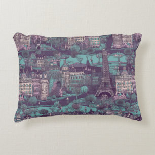 Paris Cityscape in aqua ontwerp Accent Kussen
