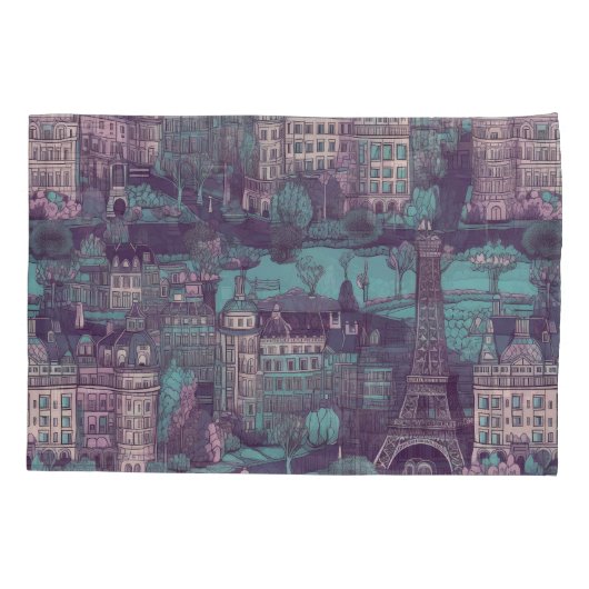 Paris Cityscape in aqua  ontwerp Kussensloop (Achterkant)