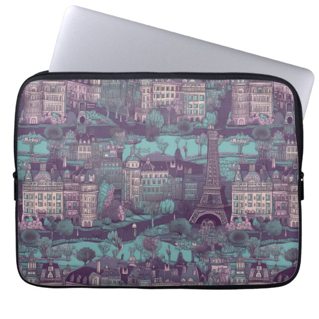 Paris Cityscape in aqua  ontwerp Laptop Sleeve (Voorkant)