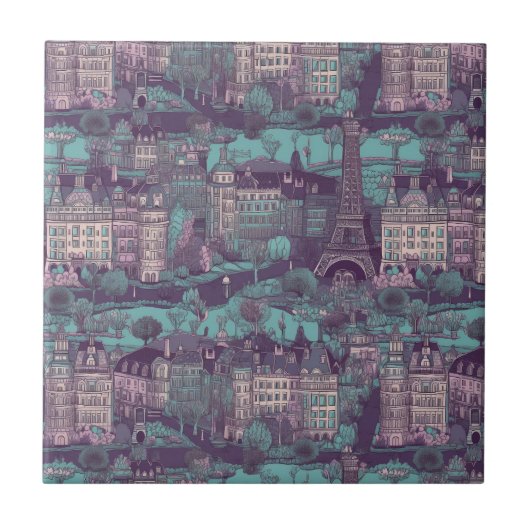 Paris Cityscape in aqua  ontwerp Tegeltje (Voorkant)