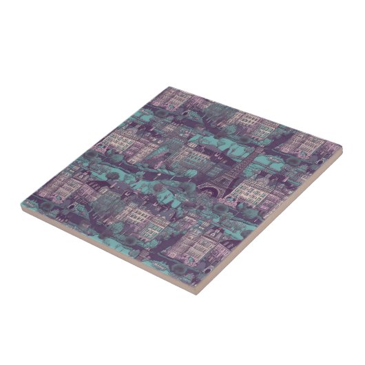 Paris Cityscape in aqua  ontwerp Tegeltje (Zijkant)