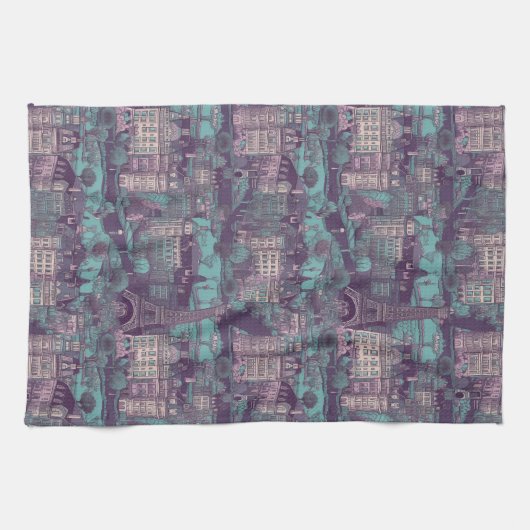 Paris Cityscape in aqua  ontwerp Theedoek (Horizontaal)